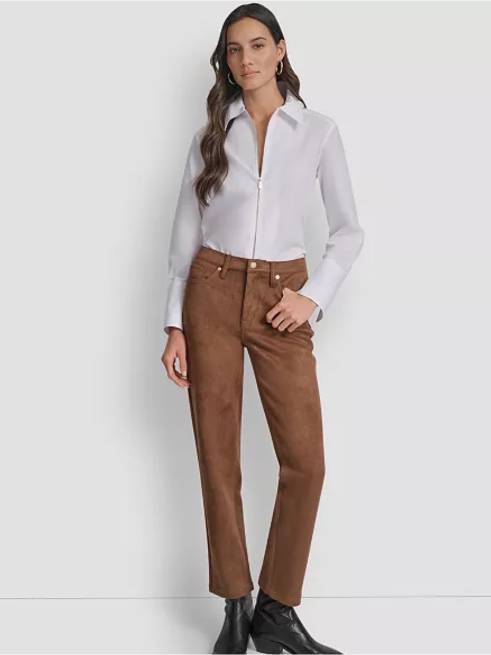 NWT DKNY Jeans Women's Mid Rise Straight Suede Pants